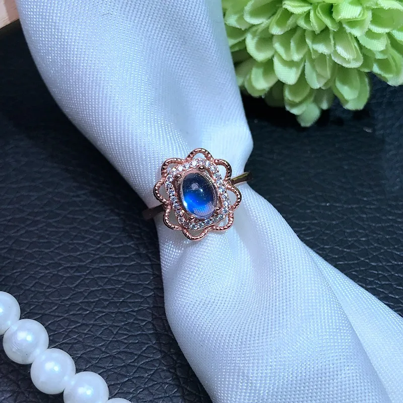 Обручальное кольцо с натуральным лунным камнем серебряный цвет винтажная