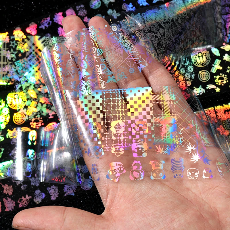 Познакомьтесь с голографической фольгой для ногтей пламя панда бамбуковая