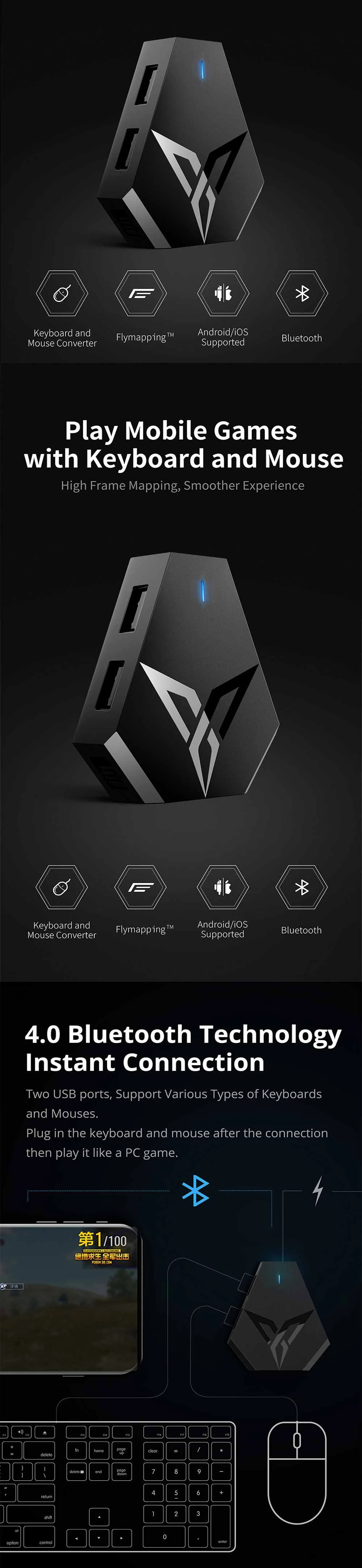 Новое поступление Flydigi Q1 конвертер клавиатуры мыши через беспроводной bluetooth USB интерфейс подключения для iOS и Android мобильных игр