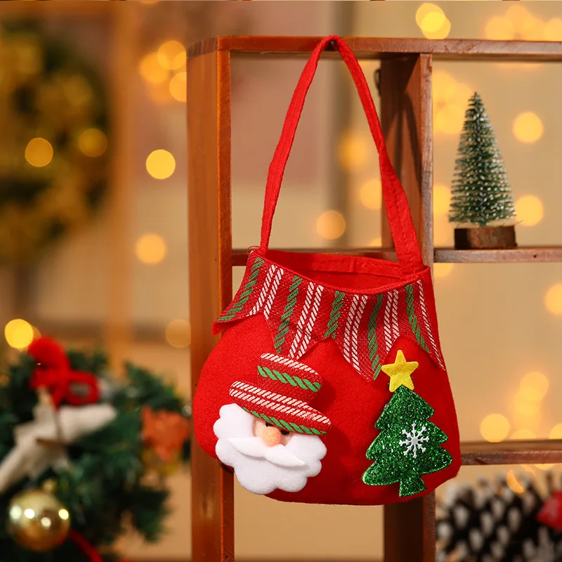 

Santa Claus Small Gift Bag Ornaments Children's Christmas Gift Bag Brushed Cloth Color Tote Bag