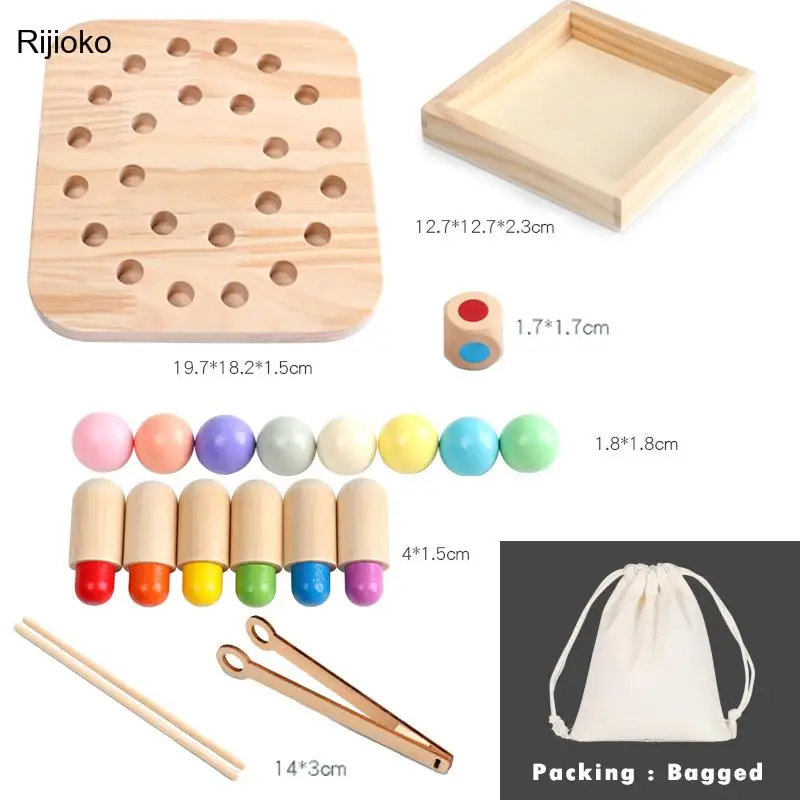 

2-in-1 Montessori Toys Baby Wooden Memory Chess Chopsticks Clip Beads Games Early Educational Learning Color Matching Toys Gifts