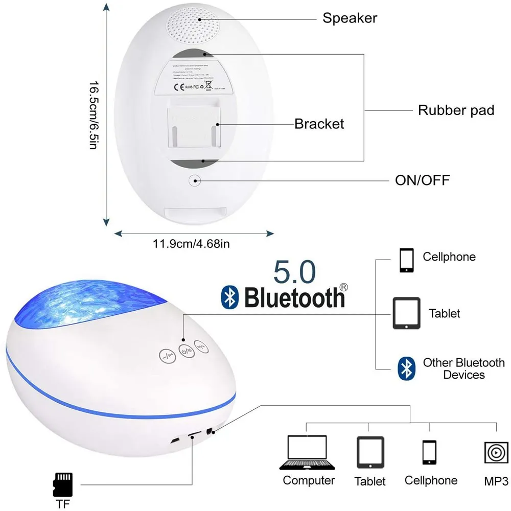 

Galaxy Projector Night Light LED Mini Projector Ocean Wave Projector With Bluetooth Speaker For Children's Night Light Gift