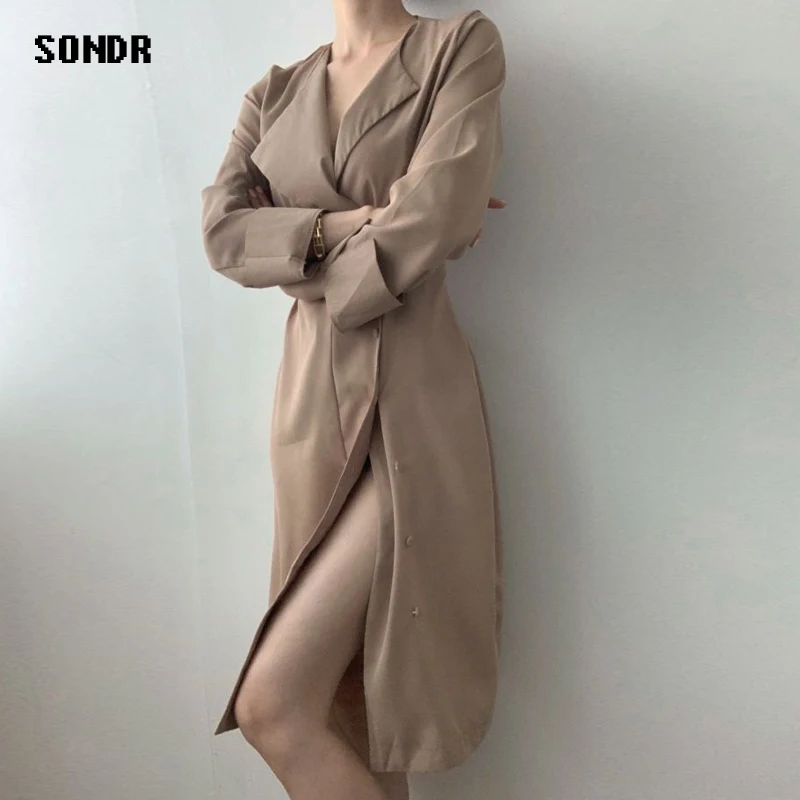 

One-Piece Dress Korean Fall 2020 French Hepburn Style Suit Collar Side Single-Breasted Slim Waist Dresses Black Dress Midi Dress