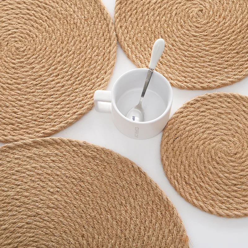 

Set of 8 Round Braided Placemat Natural Jute Handmade 12 15 inch Heat Resistant Thick Hot Pad Mat Kitchen Dining Rattan Tablemat