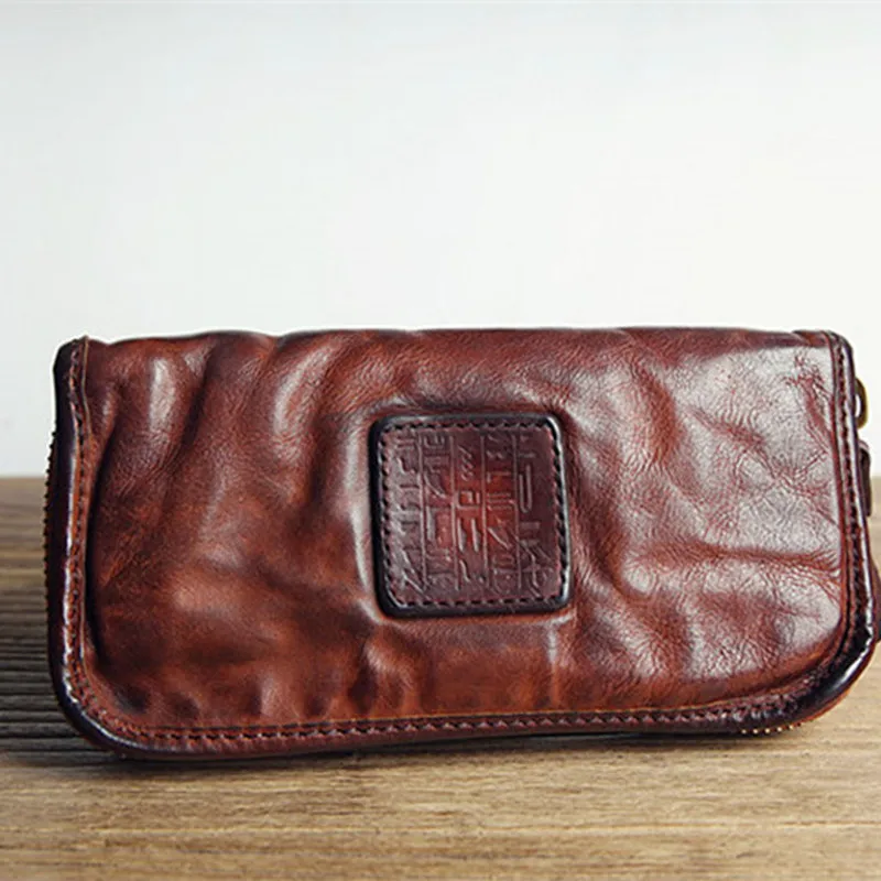 Винтажный Мужской клатч ручной работы из натуральной воловьей кожи удлиненный