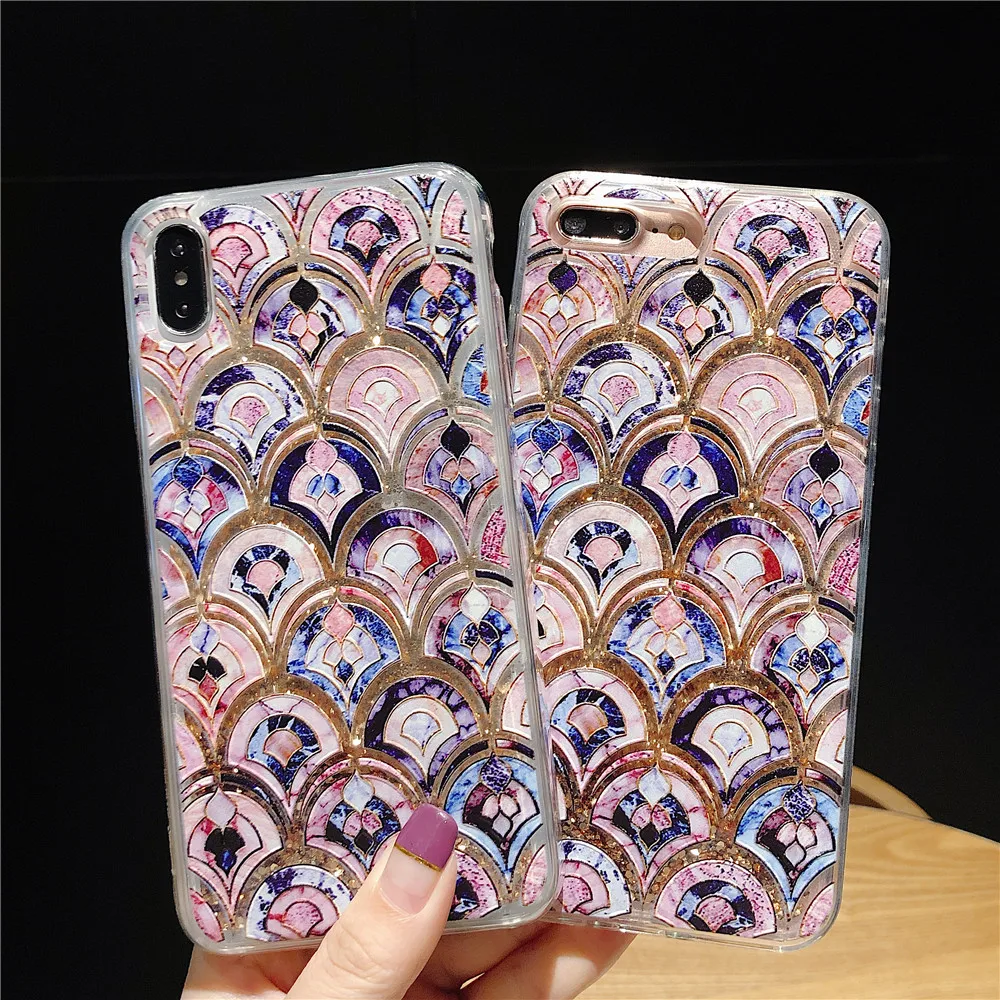 

Luxury Scaly Vintage Floral Liquid Phone Case for Iphone 12Mini Pro Max Quicksand Cover for Iphone Xr 11Pro Xs Max 6 8 7 Plus