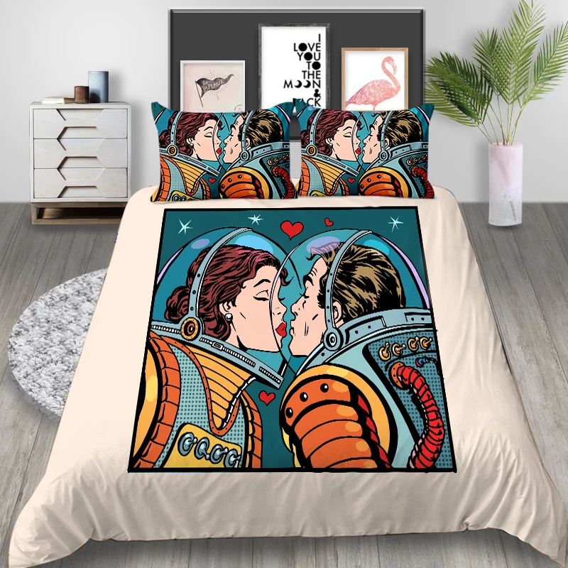 

Thumbedding Astronaut Bedding Set Queen Size Romantic Love Duvet Cover King Twin Full Single Double Unique Design Bed Set