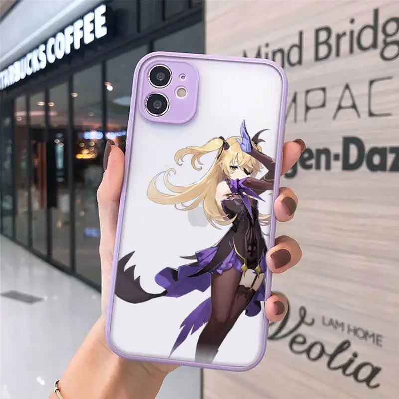 

Anime Genshin Impact Phone Case Matte transparent For Purple iPhone 12 Mini 11 Pro XR XS Max 7 8 Plus X Back Cover