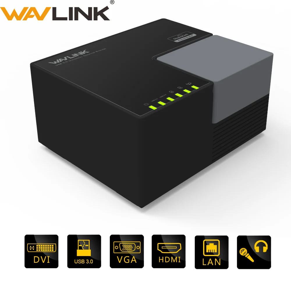 Wavlink 9 портов Универсальная док-станция USB 3,0 Двойной видео дисплей 4 Гб DVI HDMI VGA до 2048*1152 usb-хаб Быстрая зарядка гигабит