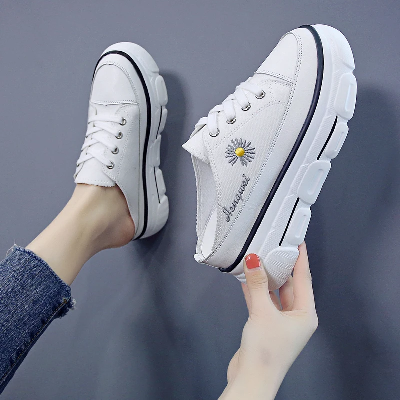 

Women Slippers Wedge Canvas Casual Shoes 6.5CM Height Increasing Flat Platform Women Shoes Breathable Sneakers AA-71