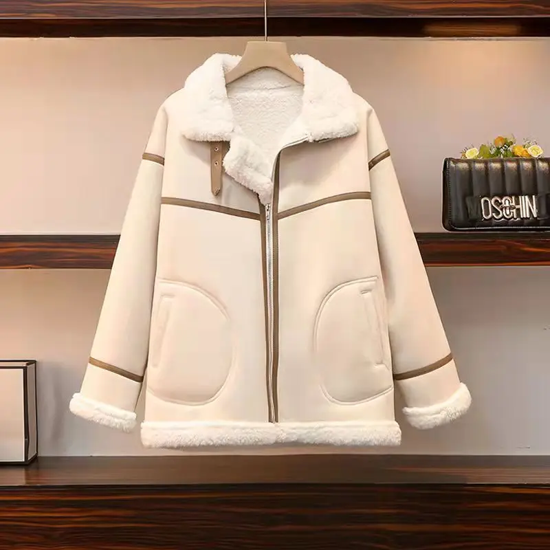 Бежевое пальто из ягненка Женская осенне-зимняя универсальная куртка 2021 новый