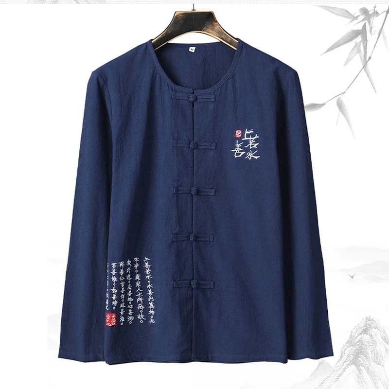 

Men Chinese Traditional Tang Suit Wu Shu Jackets Tai Chi Tops Clothing Shaolin Costume Kung Fu Loose Blouse Wing Chun Tee Shirts