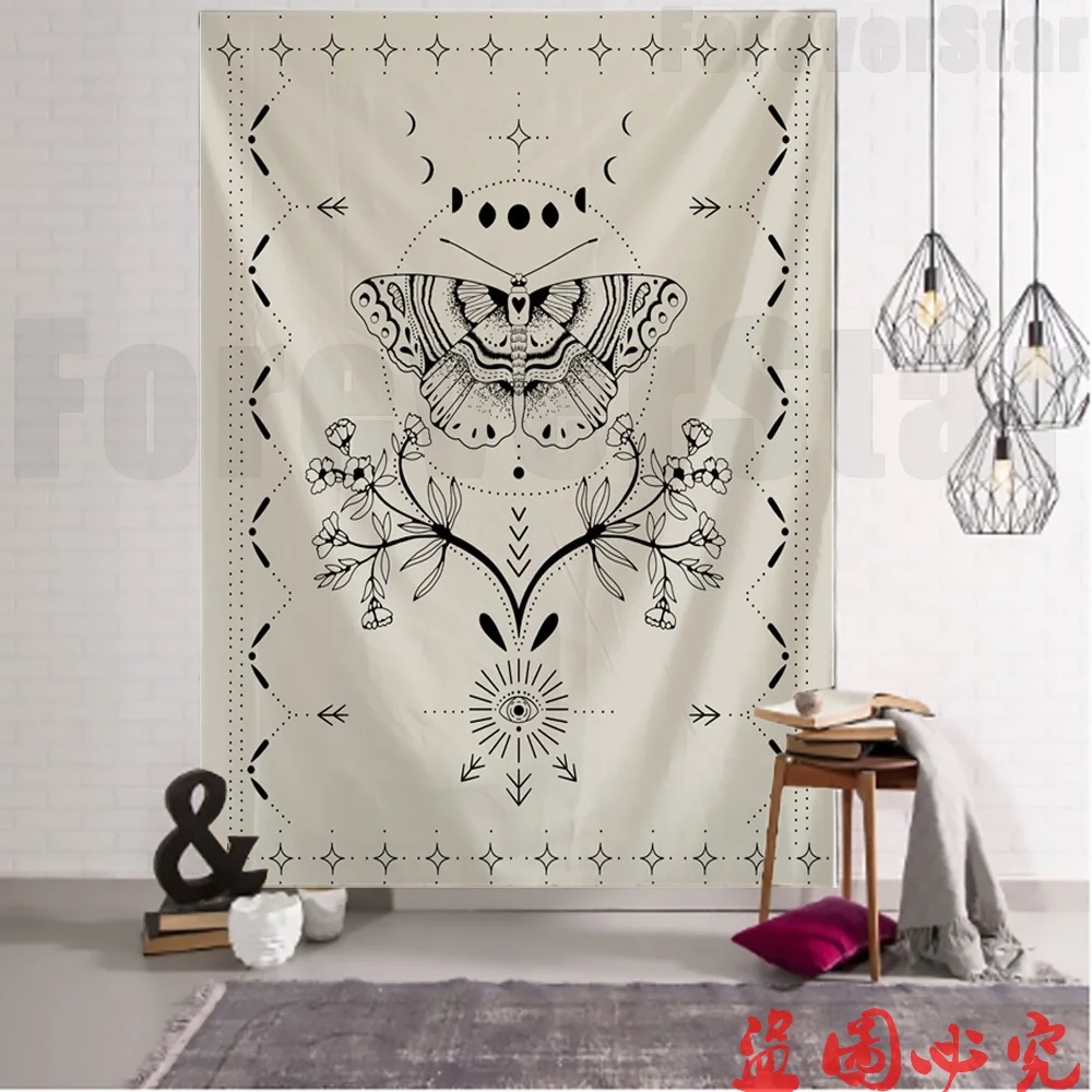 

Simple Tarot Flower Butterfly Pattern Tapestry Blanket Psychedelic Witchcraft Wall Hanging Bohemia Gypsy Home Bedroom Decorating