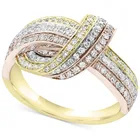 Кольцо женское, трехцветное, с инкрустацией узлом