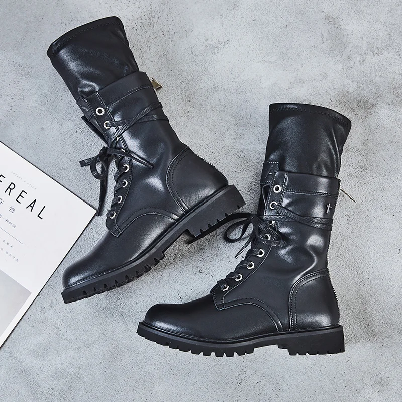 Женские мотоциклетные ботинки RASMEUP черные ботильоны из натуральной кожи на