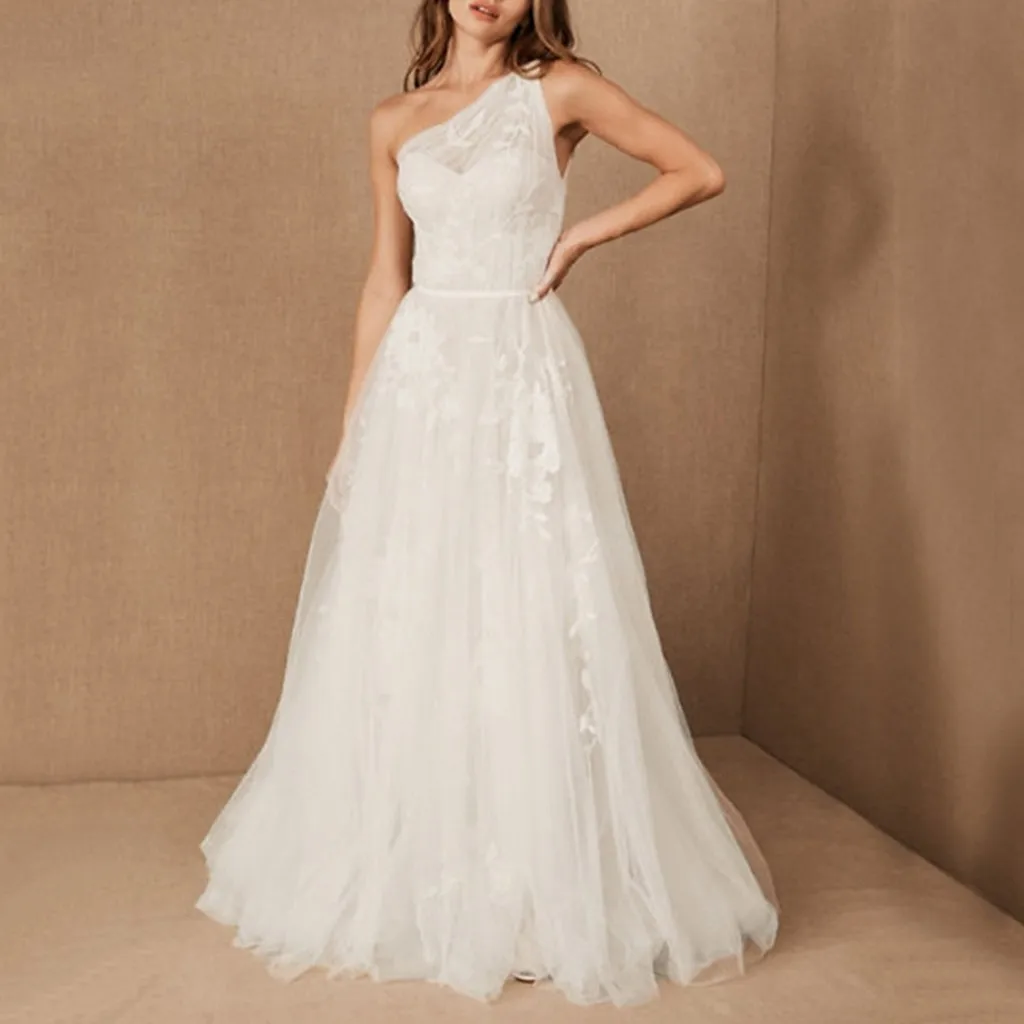 Женское платье на одно плечо JAYCOSIN белое с открытой спиной элегантное Кружевное