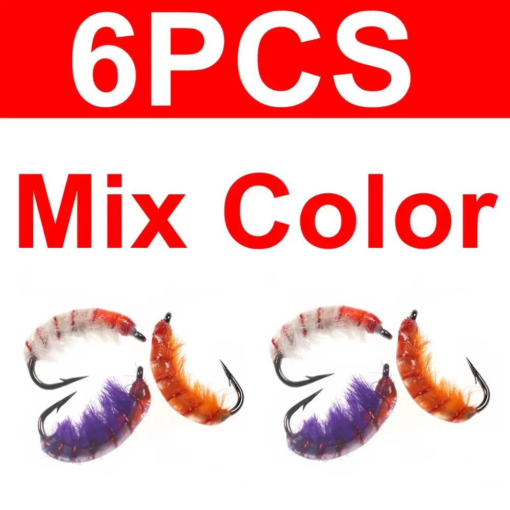 6pcs mix color 6 шт.#10 рыболовные крючки мухи форель Рыбалка Реалистичная Нимфа взвешенная Scud Fly Nymphing искусственное насекомое приманки фиолетовый оранжевый белый - Цвет: 6pcs mix color