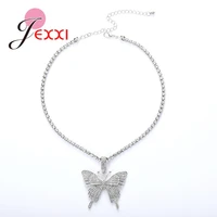 sterling silver genuine 925 butterfly pattern pendant necklace for women 4 colors option newest model chain necklace bijoux