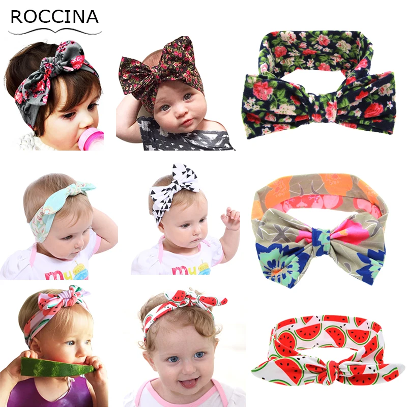 

Floral Printed Headband for Baby Girls Hair Band Knitted Bowknot Cotton Elastic Headband Children Hairband Baby Turban Headband