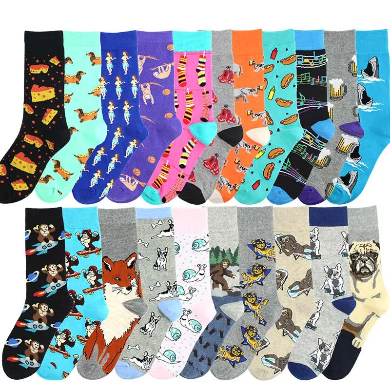 Классные мужские забавные носки с изображением улитки мопса обезьяны гамбургера