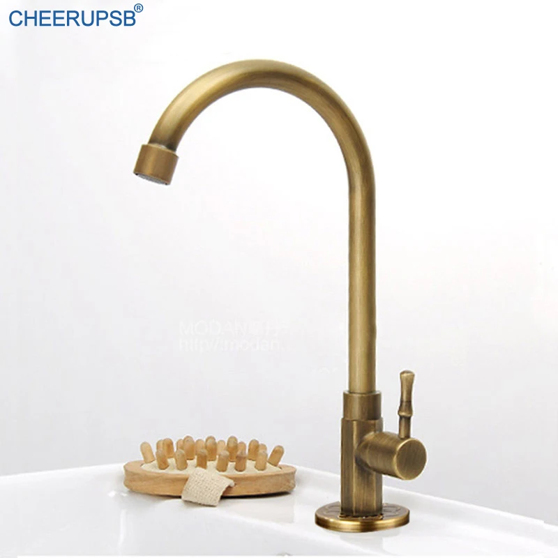 Латунный кухонный кран одинарный холодный поворотный античные золотые краны для