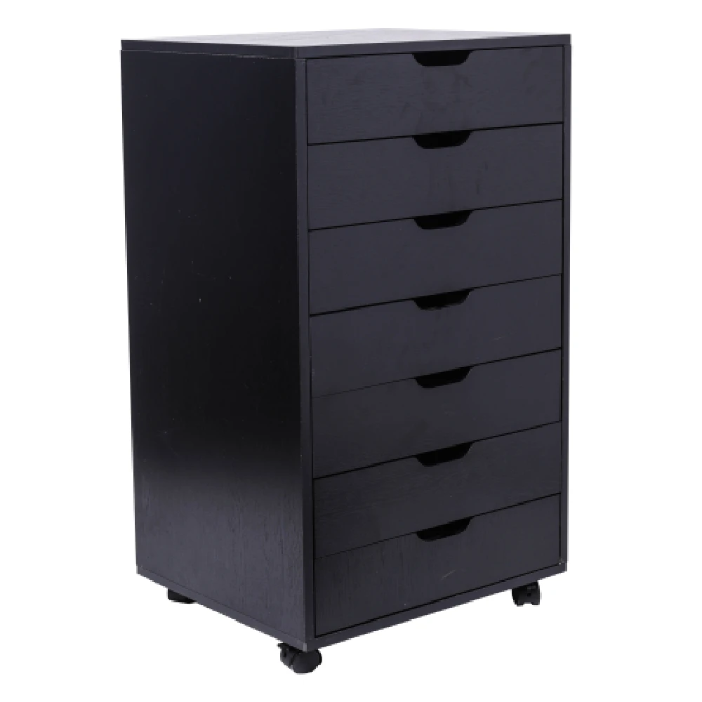 

7-Drawer Wood Filing Cabinet Mobile Storage Cabinet With Optional Locking Casters for Closet Office Black Color