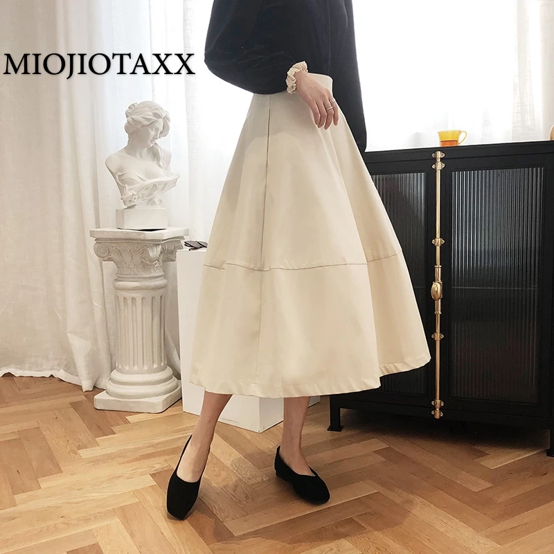 

Юбка-трапеция MIOJIOTAXX Pengpeng, женское весеннее платье, новинка 2022, хлопковая юбка средней длины, юбка с высокой талией, юбка
