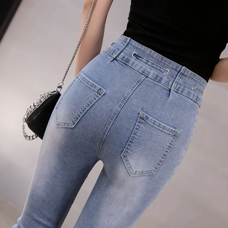 2020 Plus Size button women jeans High Waist black pants high elastic Skinny Stretchy Women | Женская одежда