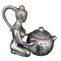chinese old tibet silver carving nude female silver wine pot