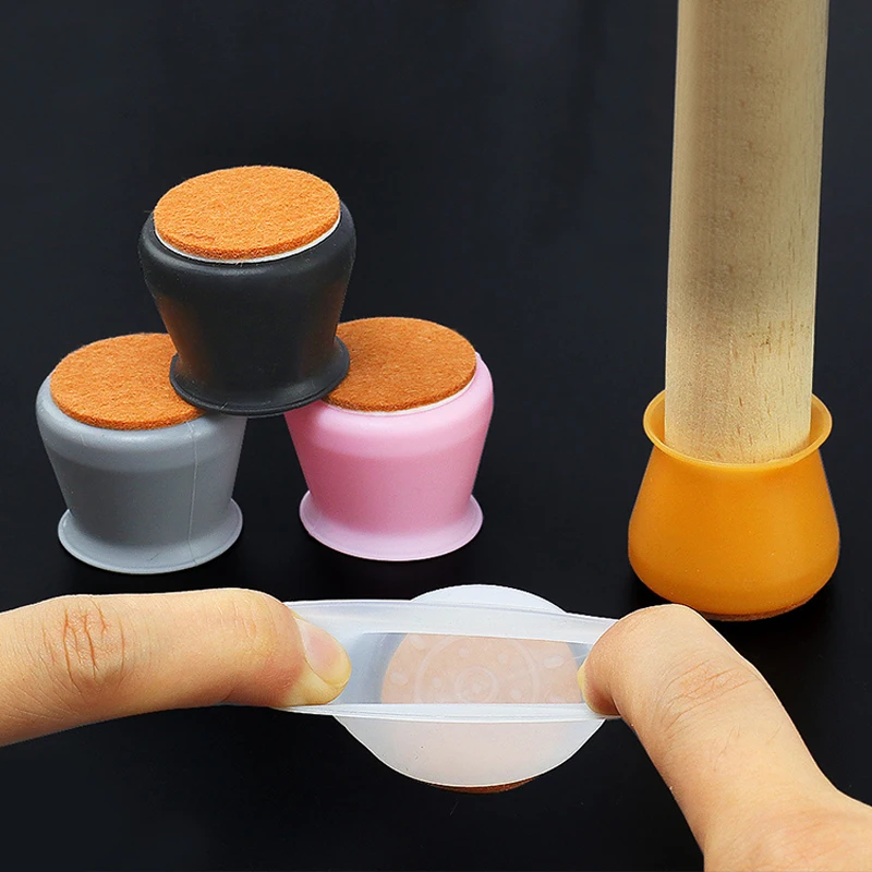 

4Pcs Silicone Upgraded Furniture Anti-Floor Protector Cover With Felt Pad Non-slip Table Chair Mat Caps Foot
