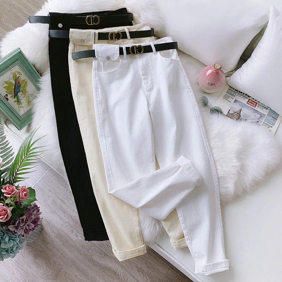 

2020 Summer Cotton Harem Pants Women Vintage High Waist Pure Color Pants Female Long Pants Casual White Trousers Female