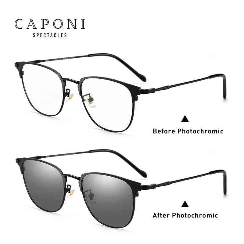 CAPONI, унисекс, очки, фотохромные, сплав, оптические очки, оправа, компьютерный синий светильник, блокирующие очки для женщин и мужчин, BSF6104 - Цвет оправы: Black Change