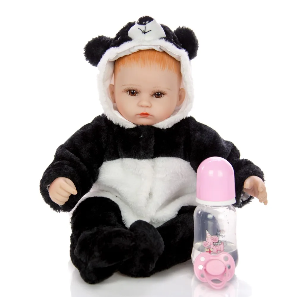

43cm Hand drawn hair Bebe Reborn Newborn Baby Dolls Lifelike Silicone Babies Dolls Toys with Panda dress up clothes girls gift