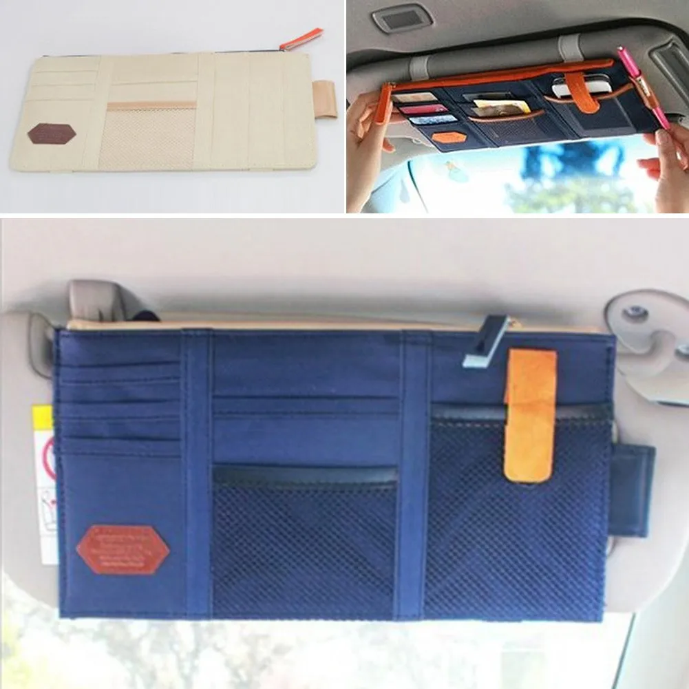 

1 Pc Car Sun Visor Pocket Organizer Pouch Card Pen Glasses Storage Bag General Leather Storage Bag Auto Interior Accessories