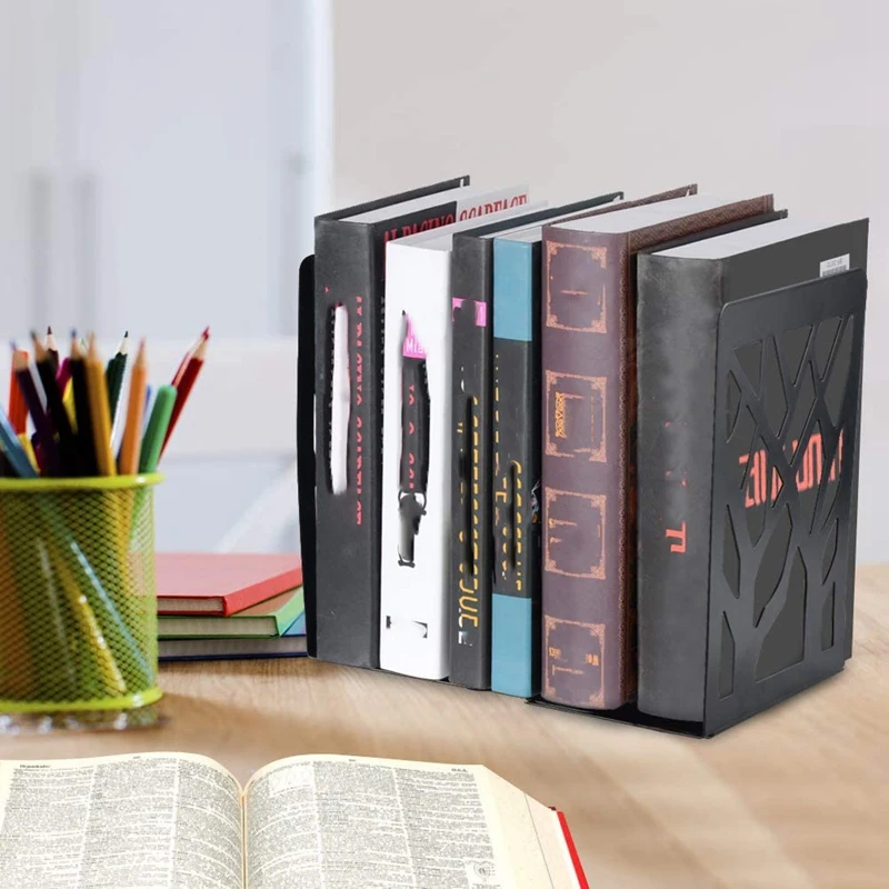 

Book Ends, Book Ends For Heavy Books, Book Shelf Holder Home Decorative, Metal Bookends Black 4 Pair, Bookend Supports
