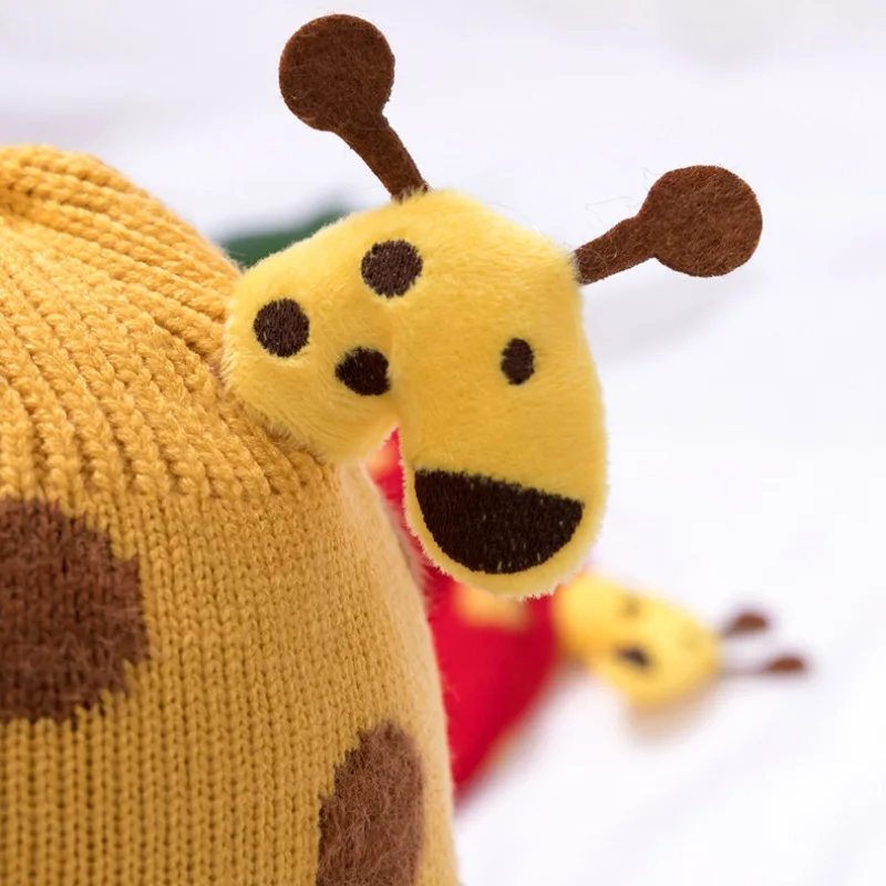 5Color Baby Hats Boys Girls Cute Giraffe Knit Kids Winter Bonnet Enfant Hat For Children Muts Warm Earflap Beanie | Детская одежда и