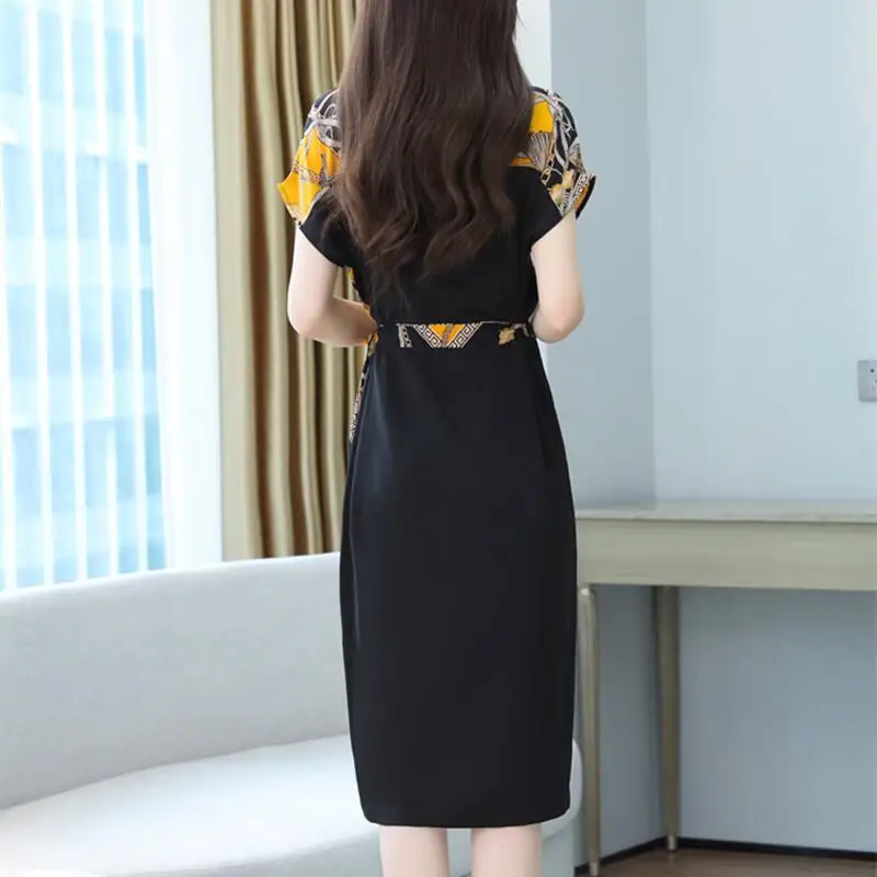 

Sundress Short Sleeve Dress Damskie Chiffon Mode Femme Vestidos Mujer Casual Elegante Robe O-Neck Plus Size Women Clothing