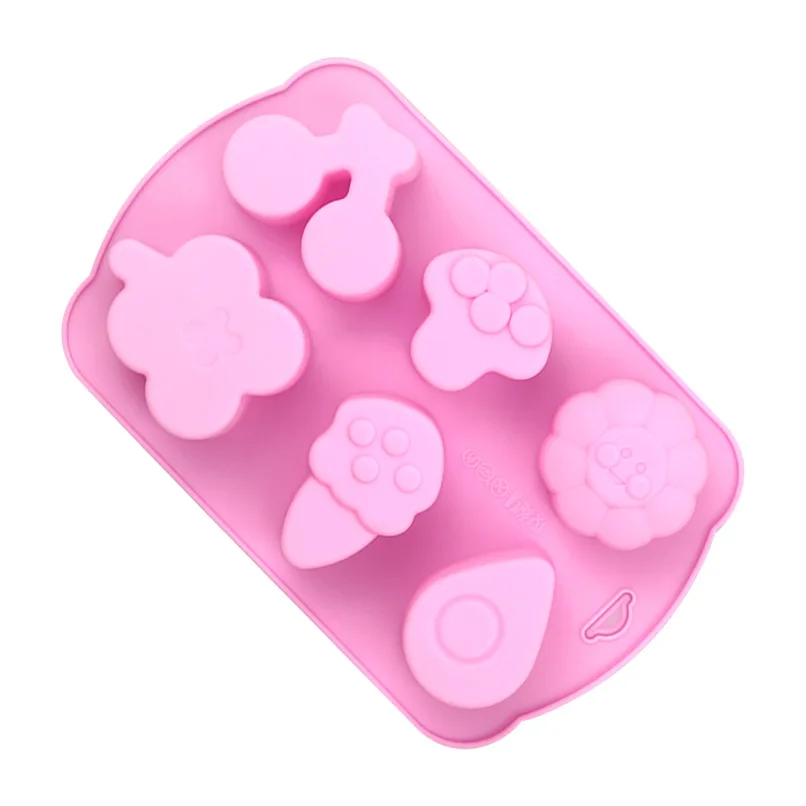 

6 holes Cherry Mushroom Flower Shape Fondant Mold Cake Epoxy Baking Silicone Chocolate Mold DIY