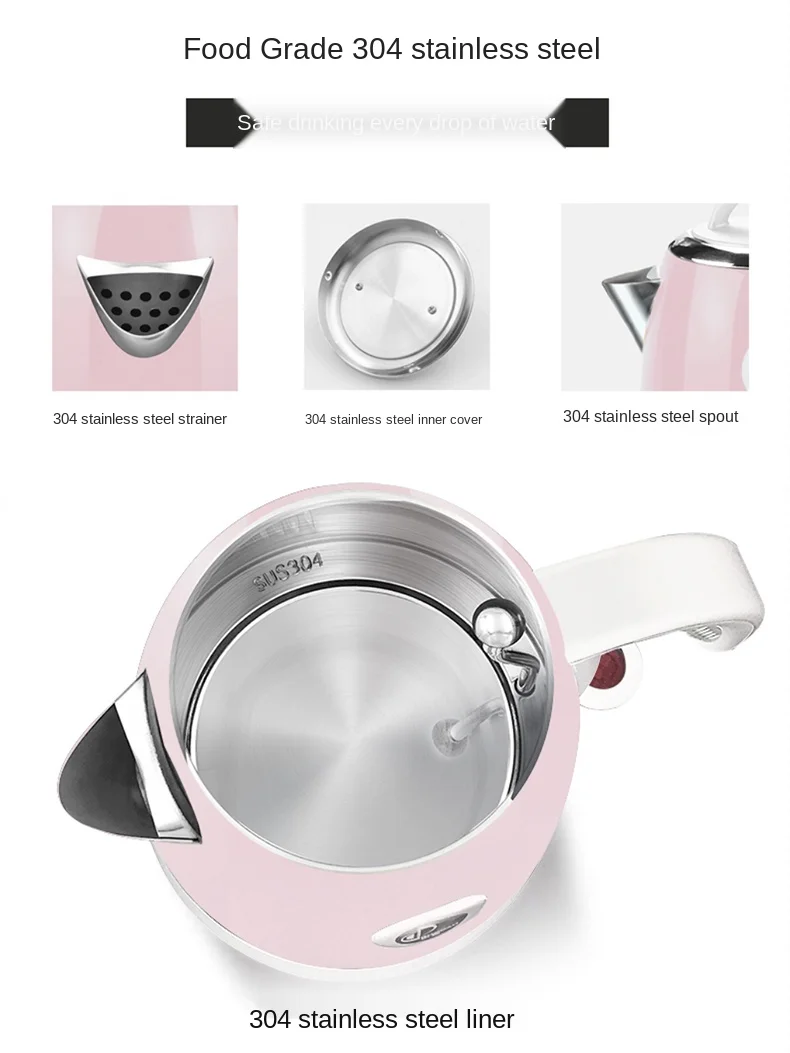 

Pink Mini Electric Water Kettle Stainless Steel Samovar Coffee Electric Kettle Underpan Heating Bouilloire Eco Friendly EH50EK