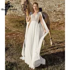 Богемное свадебное платье с накидкой, кружевной топ с глубоким V-образным вырезом и открытой спиной, шифоновое пляжное платье-трапеция в стиле бохо, свадебное платье Roycebridal 2022