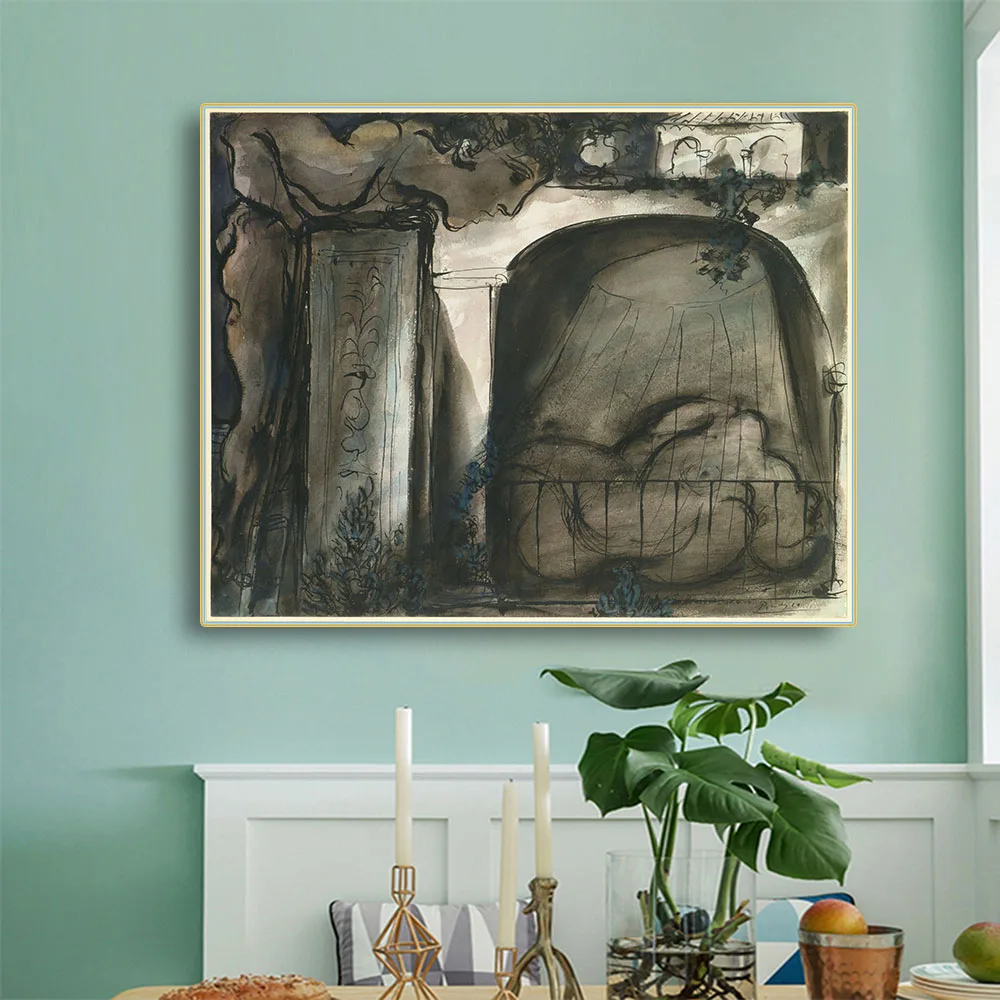 Citon Pablo Picasso《Le balcon 1933》Canvas Art Oil Painting Artwork Poster Picture Modern Wall Decor Home Living room Decoration | Дом и