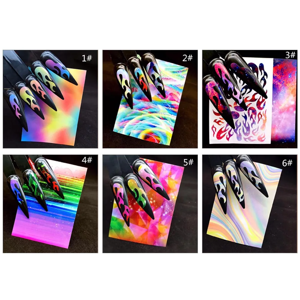 6 листов переводные наклейки для ногтей цветные листы полые дизайна
