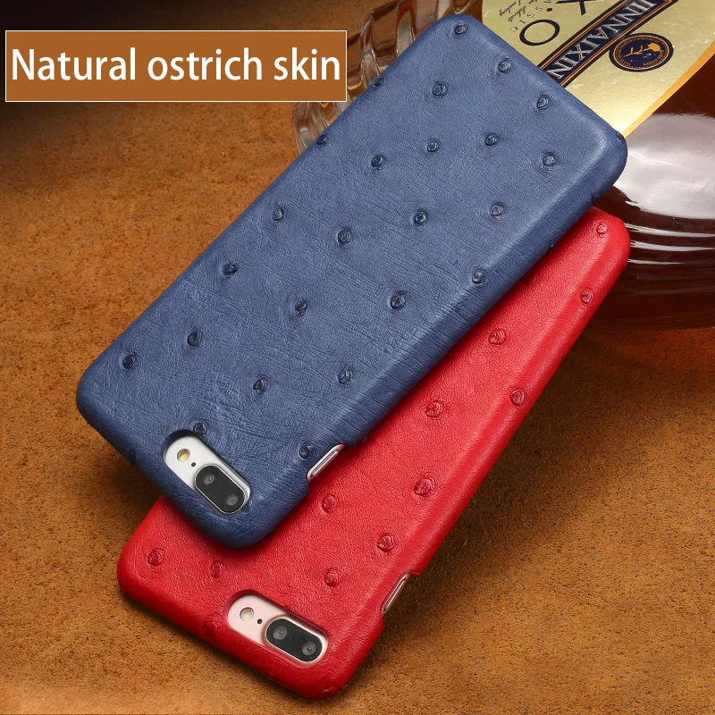

Genuine leather case For iPhone 8PLUS 7plus Original Natural Ostrich skin funda For apple iphone 7 8 6S Plus X 5 5S SE XR XSMAX