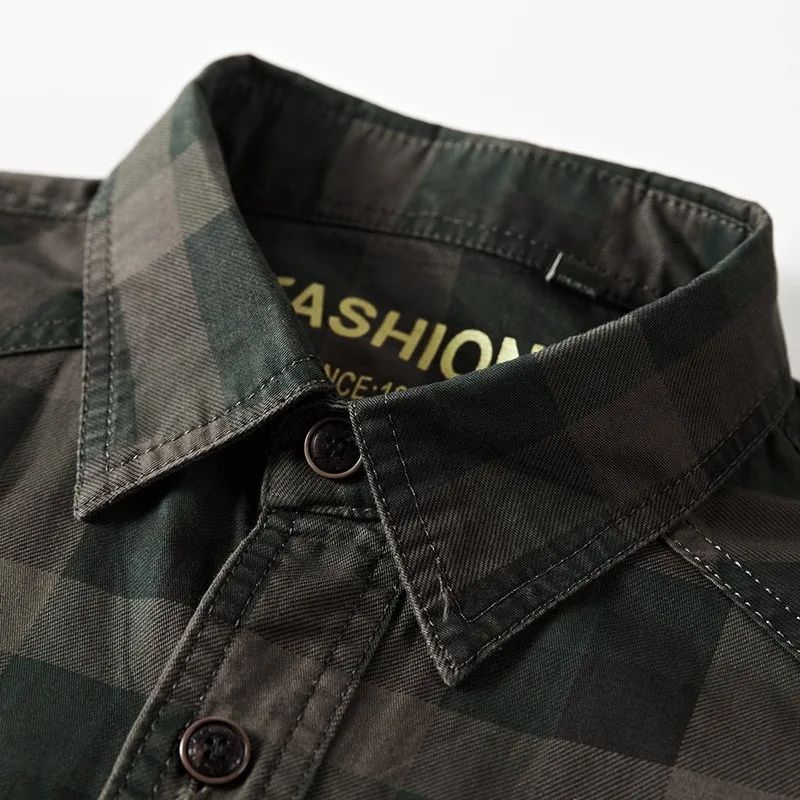 

Новая Осенняя мужская хлопковая клетчатая рубашка с длинным рукавом, однобортные повседневные рубашки, Весенняя Camisa Masculina, воротник с лацка...