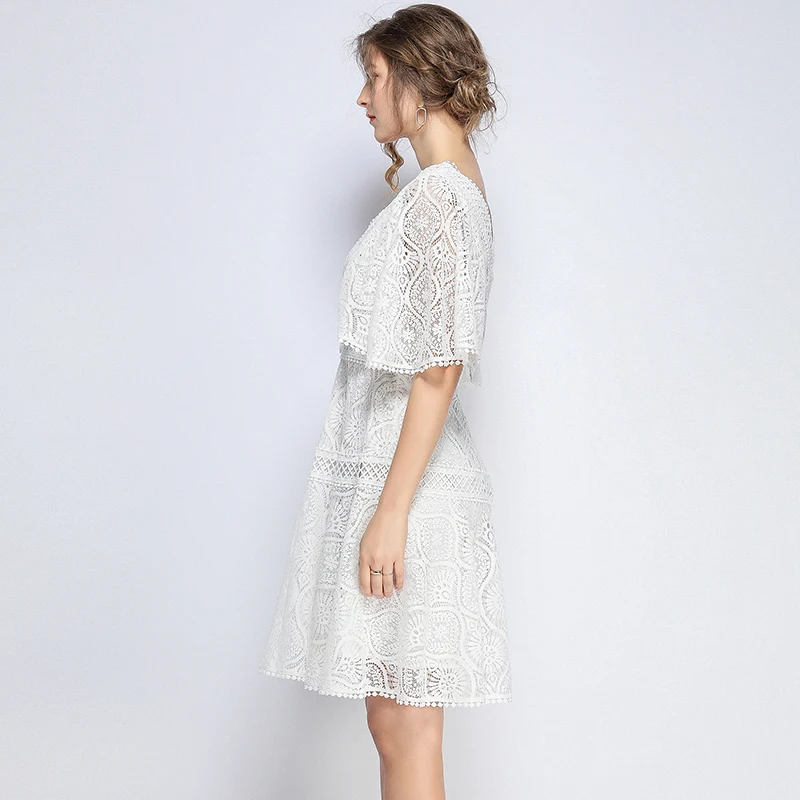 Кружевные платья 2019 высокое качество женское элегантное винтажное белое платье
