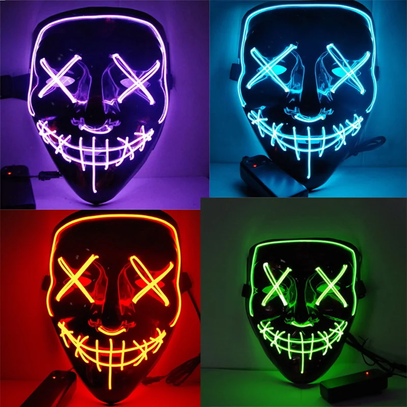 Хэллоуин пугающая маска Косплэй Led костюм Страшные светящиеся Masker светильник для