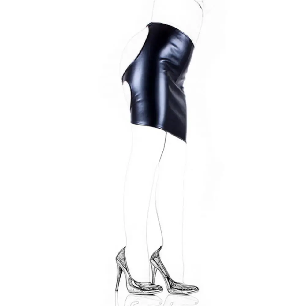 Платье-юбка из искусственной кожи для женщин бондаж с открытой задницей Интимная