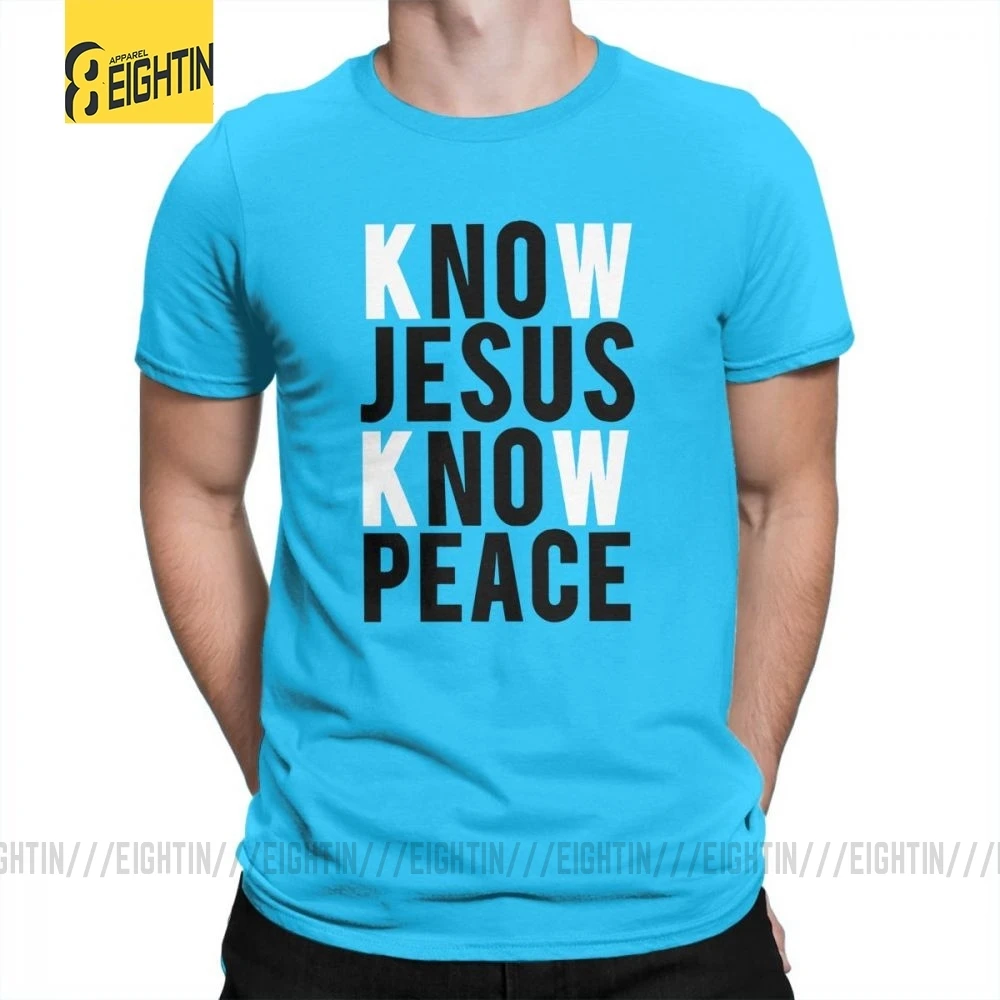 Футболки с надписью «Know Jesus Know Peace Christian», Мужская мягкая футболка с круглым вырезом, хлопок, брендовая футболка с коротким рукавом размера плюс, специальное предложение - Цвет: Medium Blue