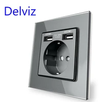 delviz eu standard usb socket 5v double usb household security charging interfacetempered crystal panel 16a wall power outlet