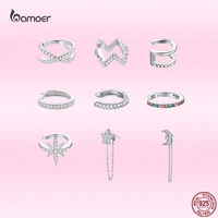 bamoer genuine 925 sterling silver mono studs earrings clips for women circle exquisite zircon wedding party jewelry gifts